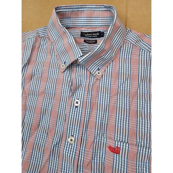 Southern Marsh Shirt Adult Small Plaid Performance Button Down Casual Mens - Picture 1 of 10